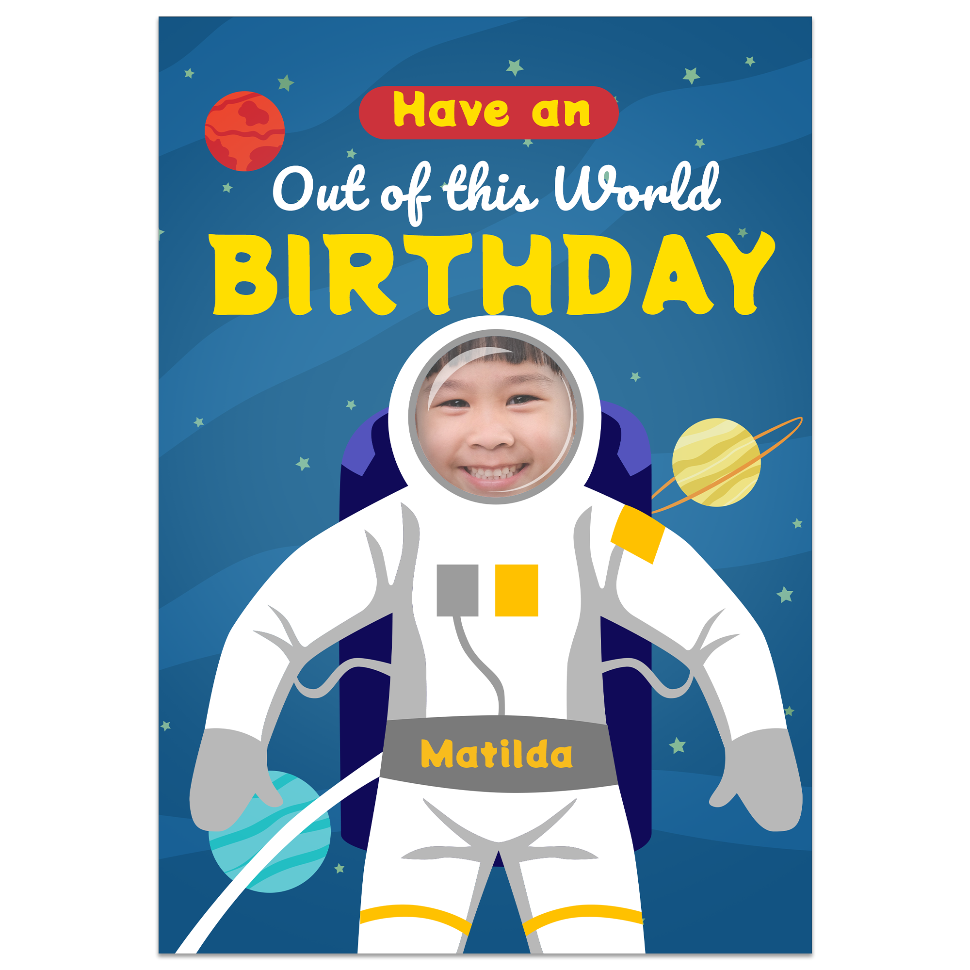 'Out of this world' Astronaut Birthday Photo Card