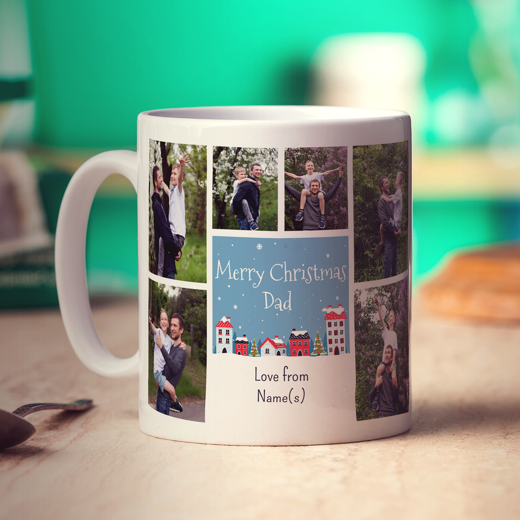 6 Photo and Text Merry Christmas Dad Mug