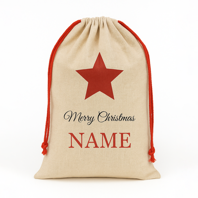 Personalised Christmas Sack - Star Motif & Name Design
