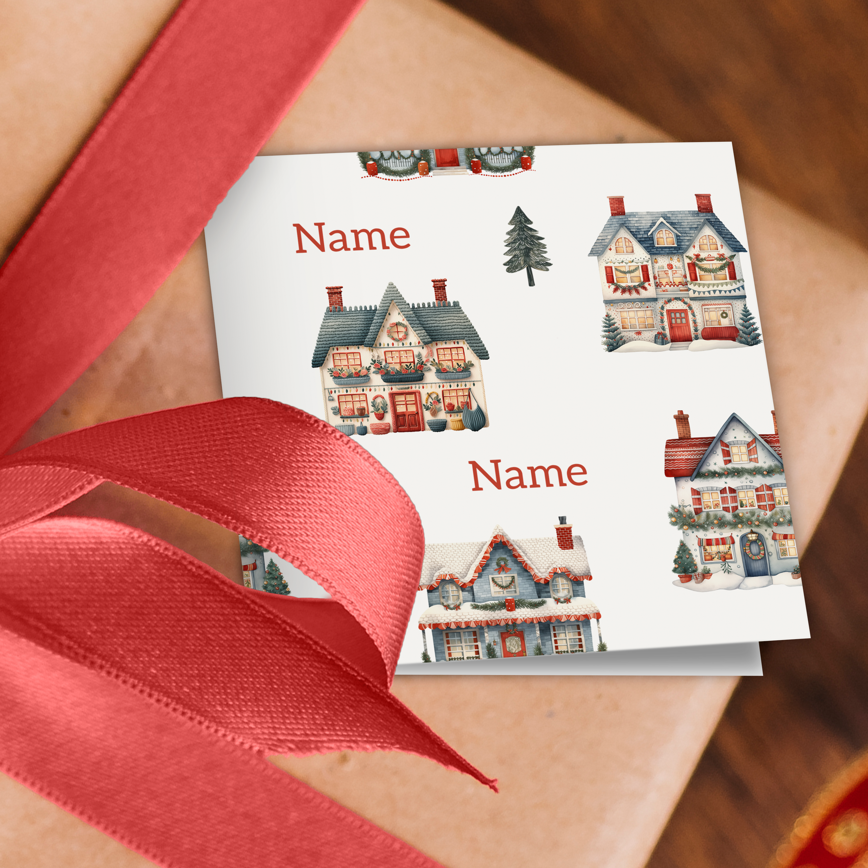 Christmas Houses Name Wrapping Paper