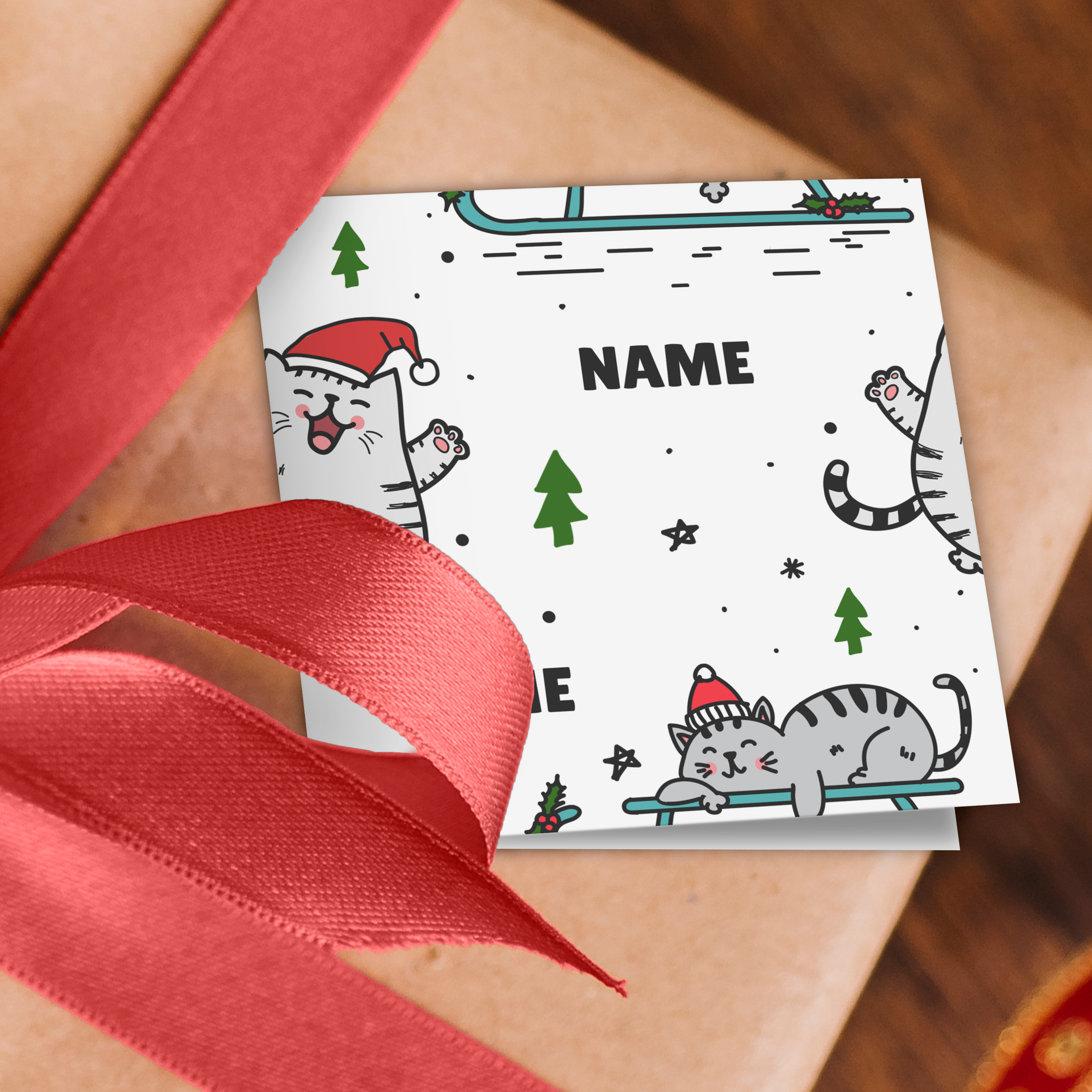 Christmas Cat Name Wrapping Paper
