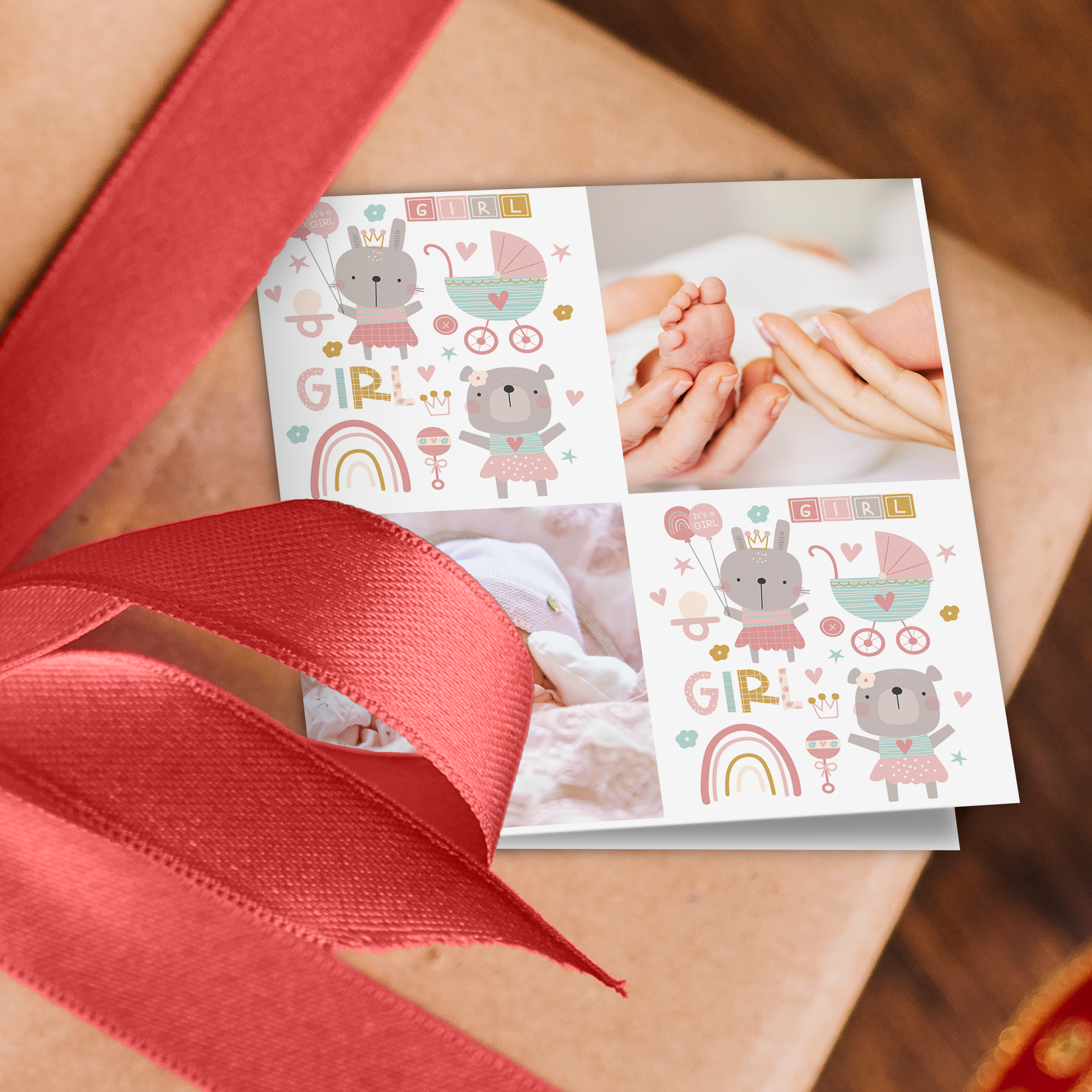 It's a Girl Photo Grid Wrapping Paper