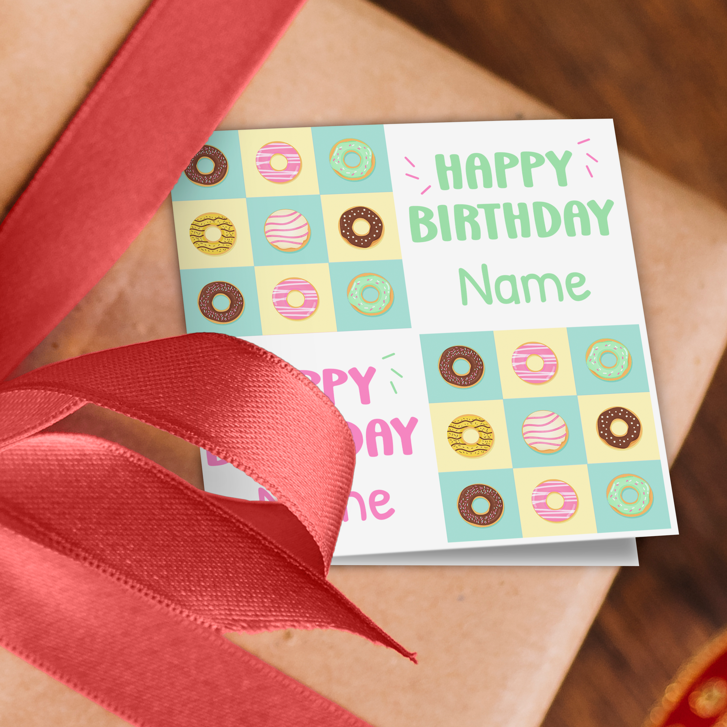 Doughnut Happy Birthday Name Wrapping Paper