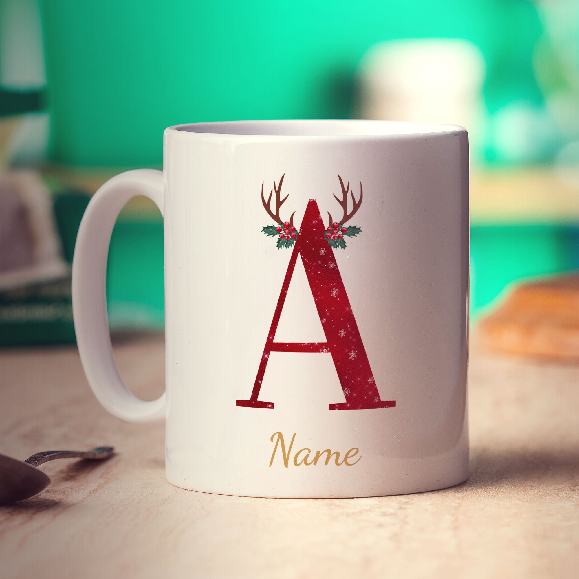 Personalised Festive Initial Mug with Name