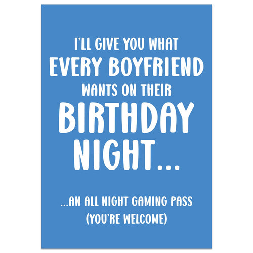 All Night Gaming Pass for Boyfriend Birthday Card