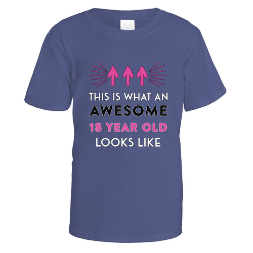 Awesome 18 Year Old T-Shirt (Pink Design) - Small / Purple