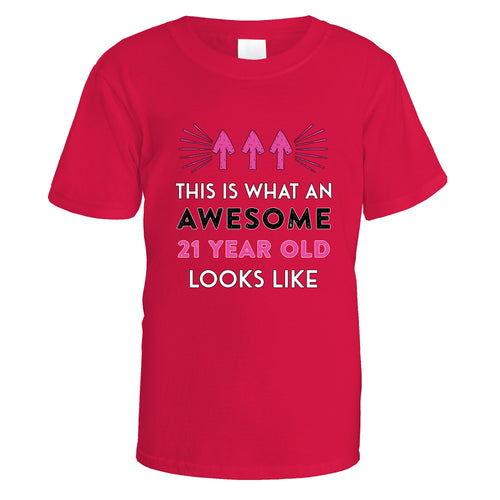 Awesome 21 Year Old T-Shirt (Pink Design) - Small / Red