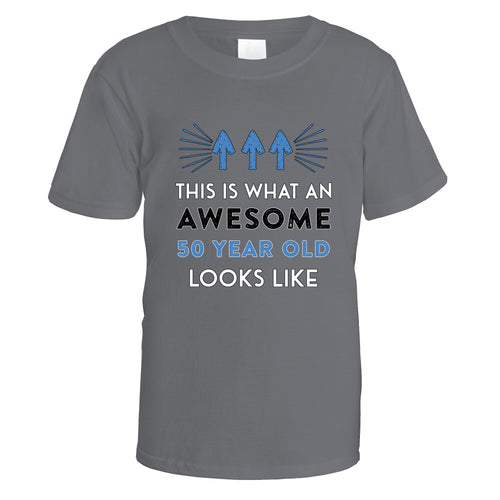 Awesome 50 Year Old T-Shirt (Blue Design) - Small / Charcoal