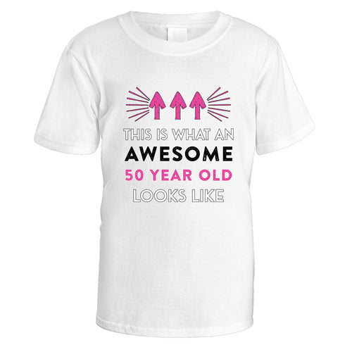 Awesome 50 Year Old T-Shirt (Pink Design) - Medium / White