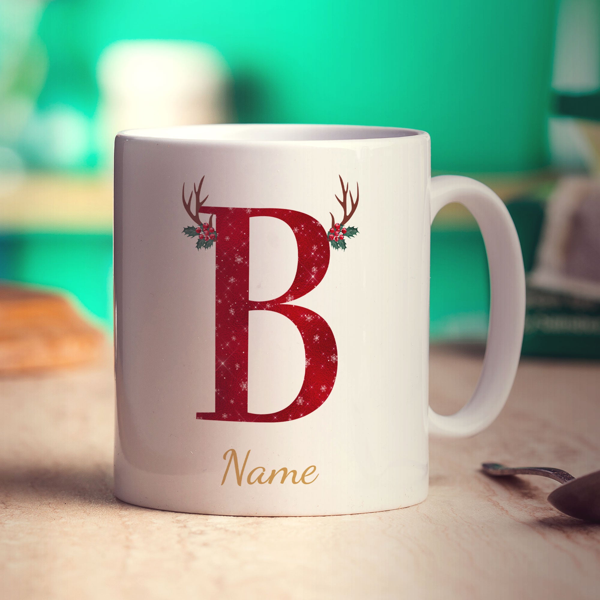 Personalised Festive Initial Mug with Name