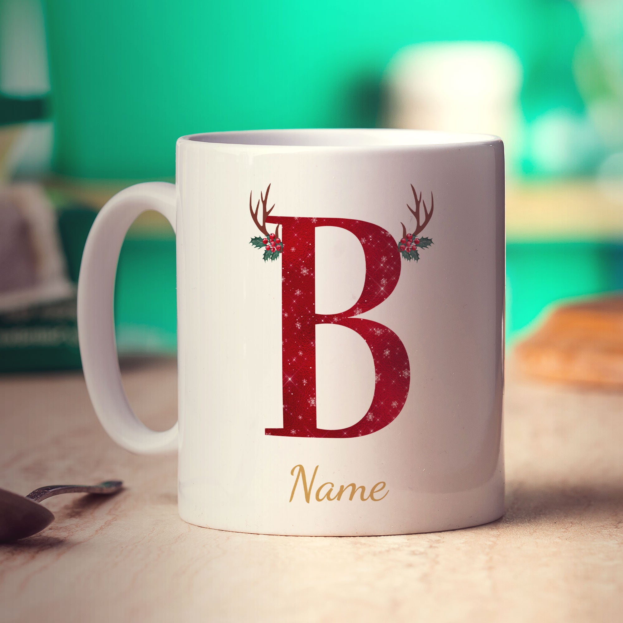 Personalised Festive Initial Mug with Name