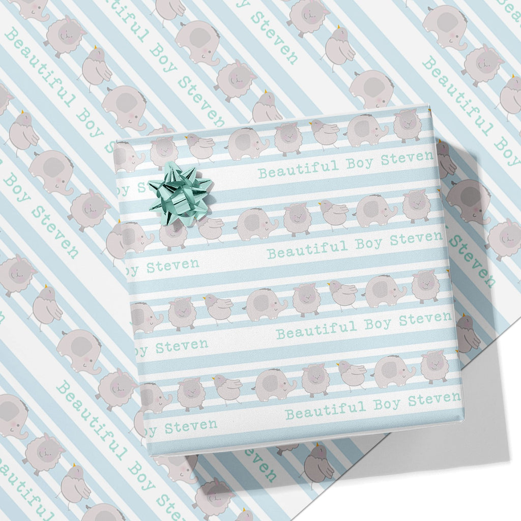 Baby Blue Elephant, Lamb & Bird Message Wrapping Paper