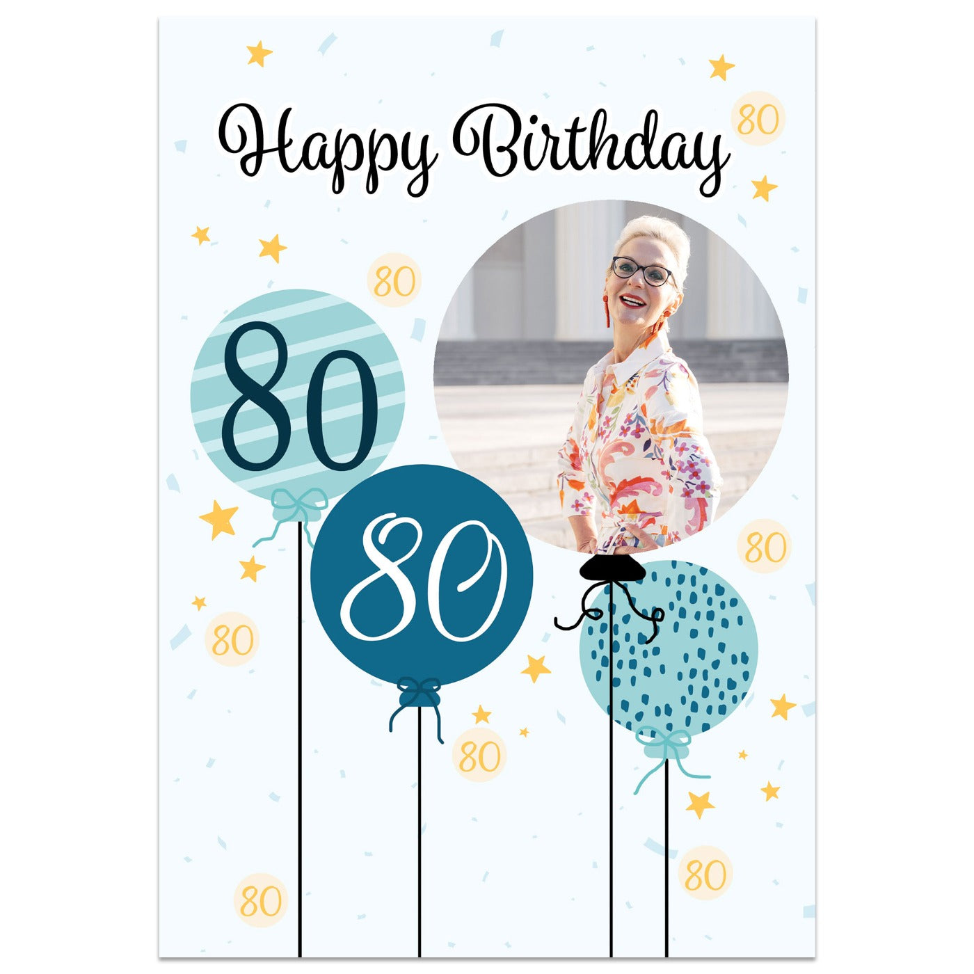 80th Birthday Balloon Photo Card