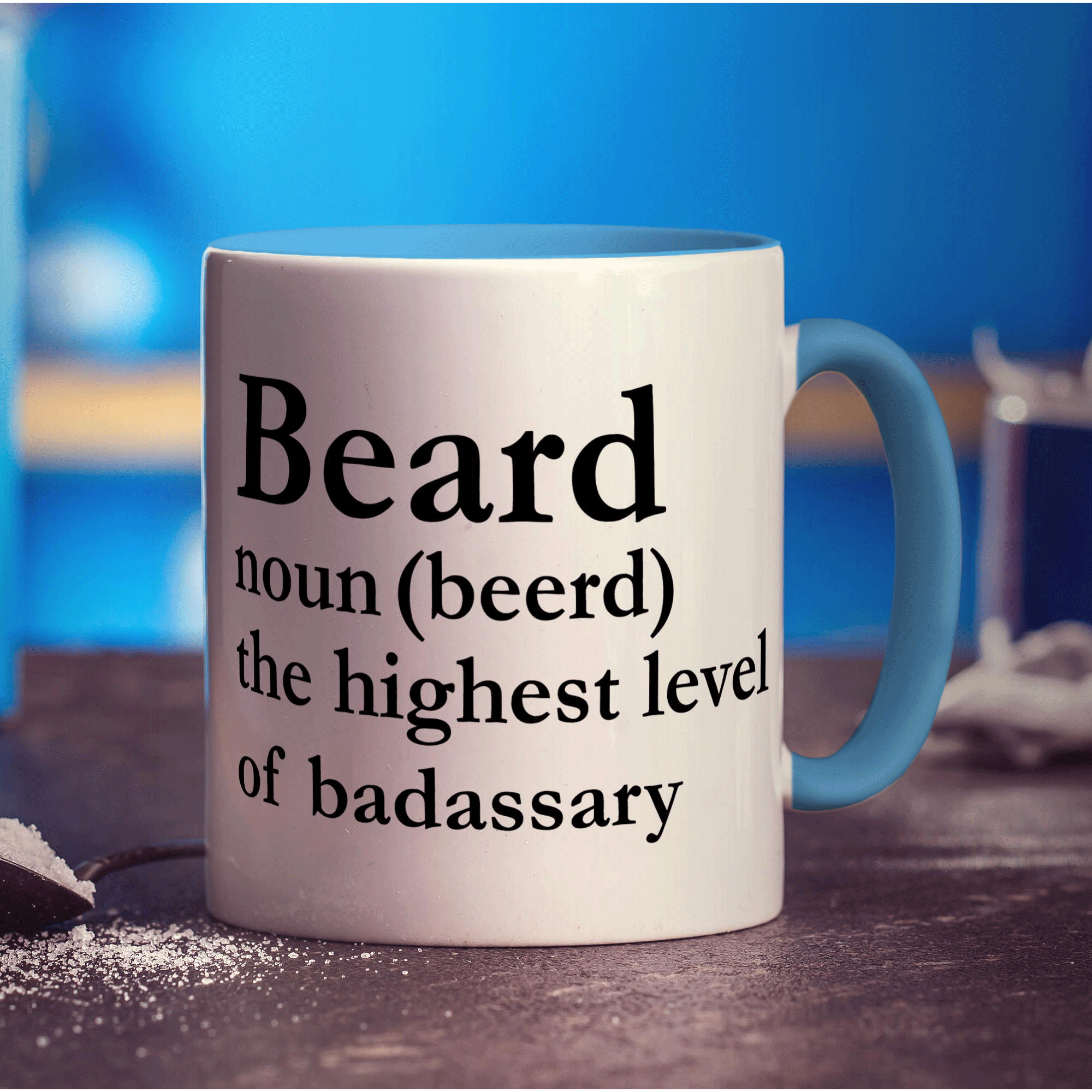 Beard Noun (Beerd) The Highest Level of Badassary Mug - Standard 330ml (11oz) / Blue