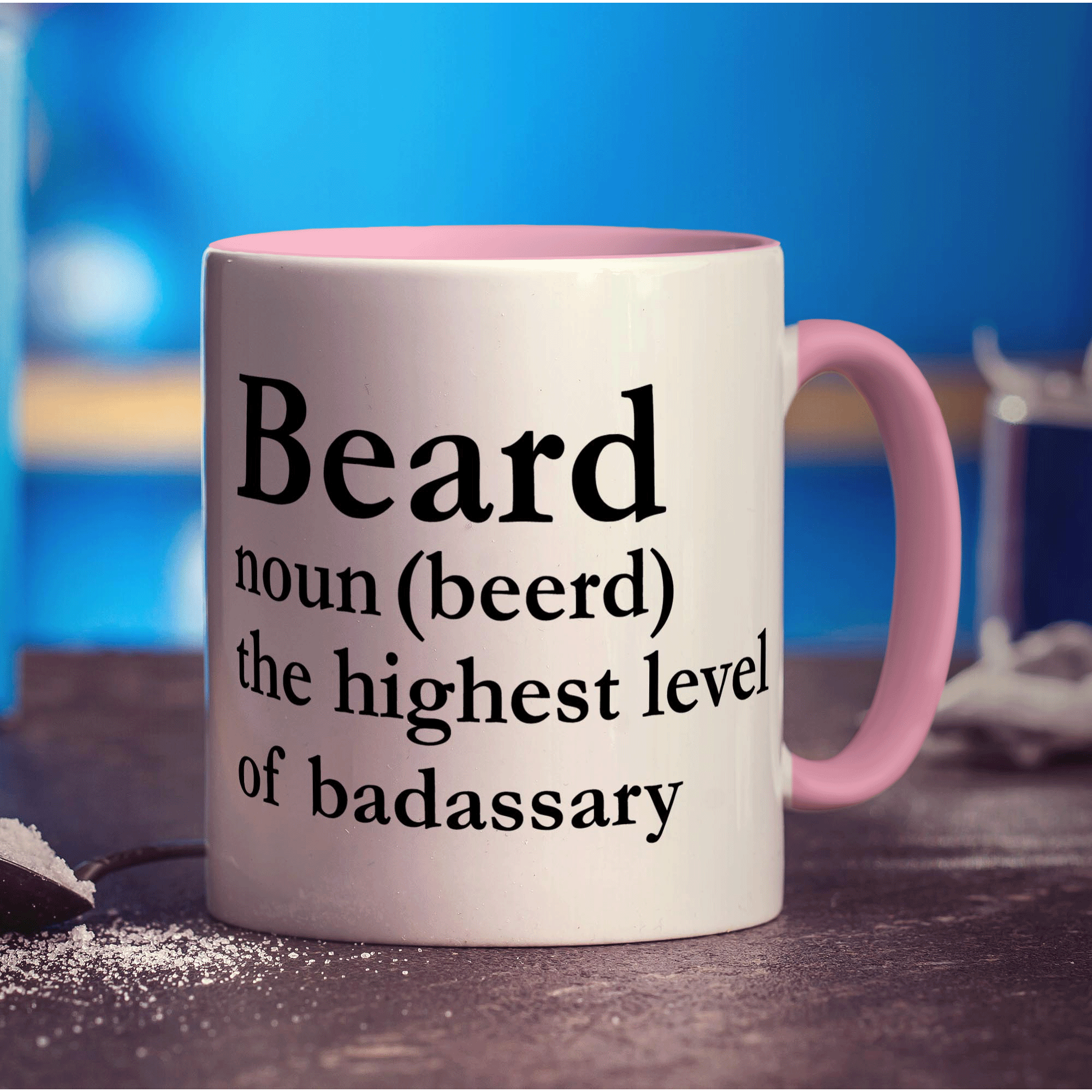 Beard Noun (Beerd) The Highest Level of Badassary Mug - Standard 330ml (11oz) / Pink