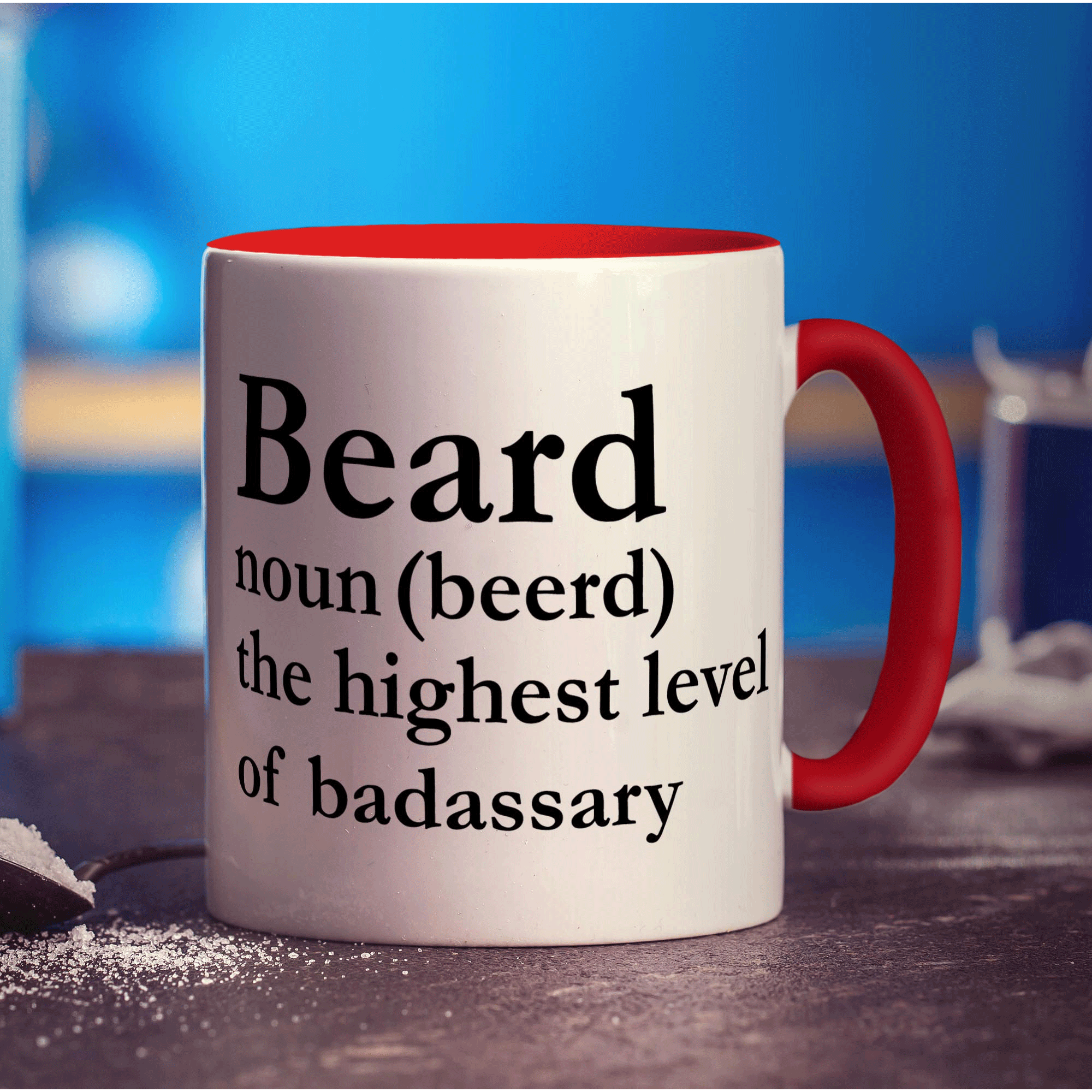 Beard Noun (Beerd) The Highest Level of Badassary Mug - Standard 330ml (11oz) / Red