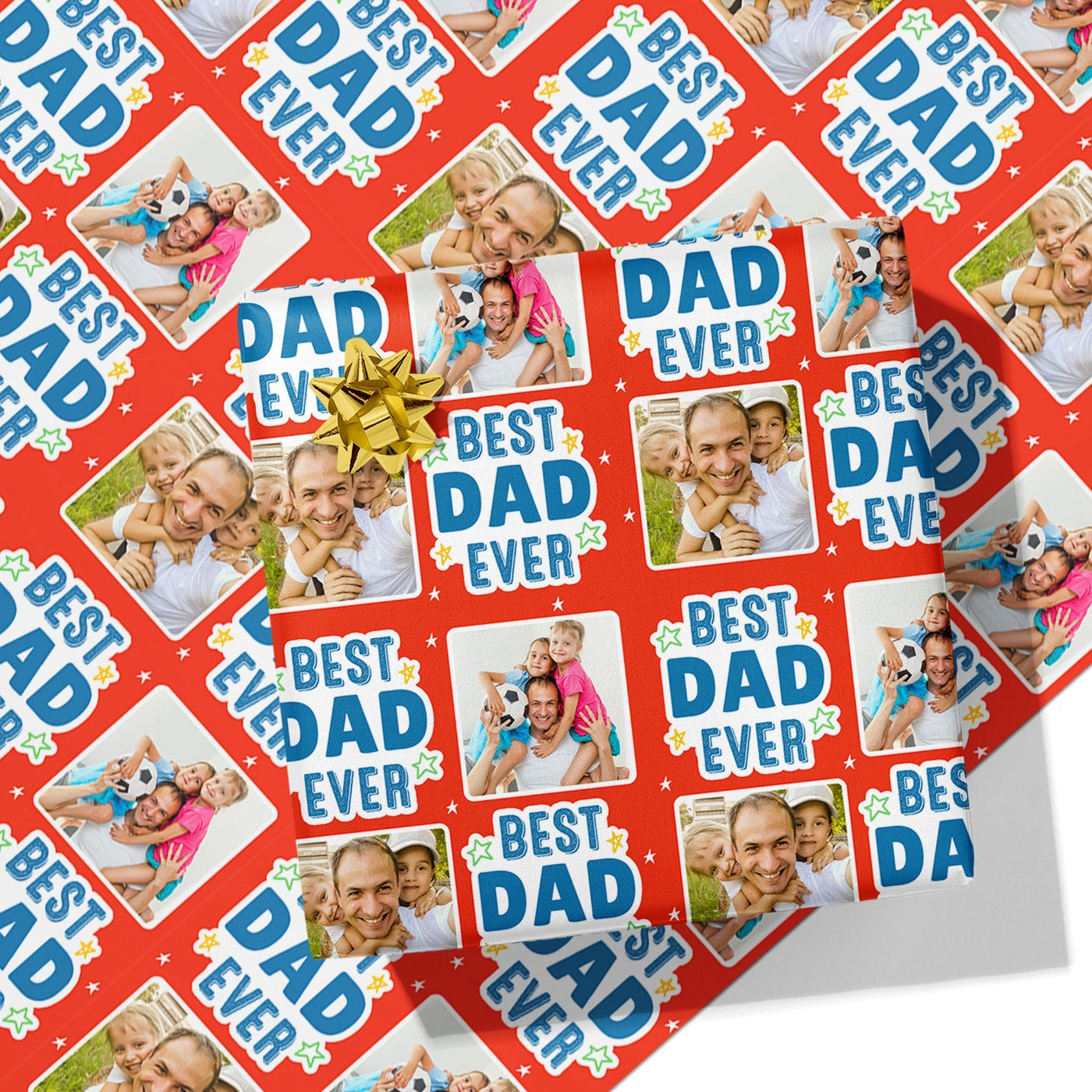 Best Dad Ever Star Photo Wrapping Paper