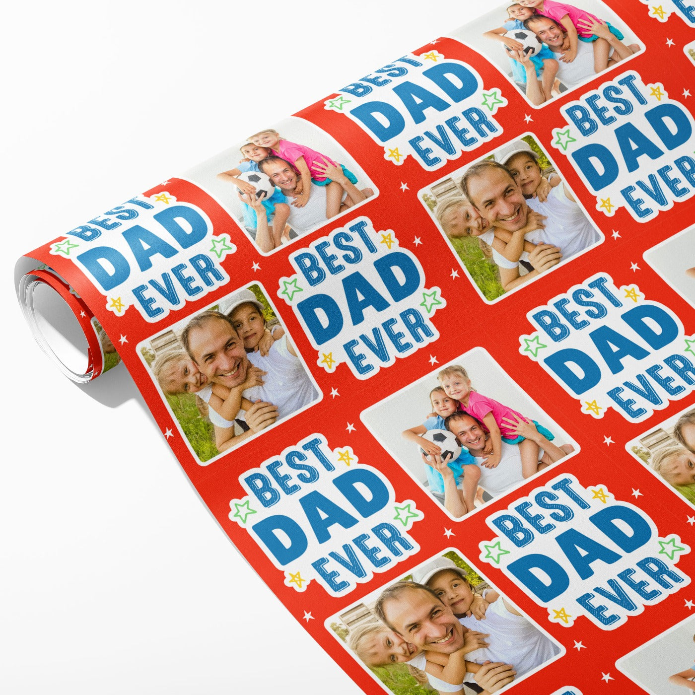 Best Dad Ever Star Photo Wrapping Paper