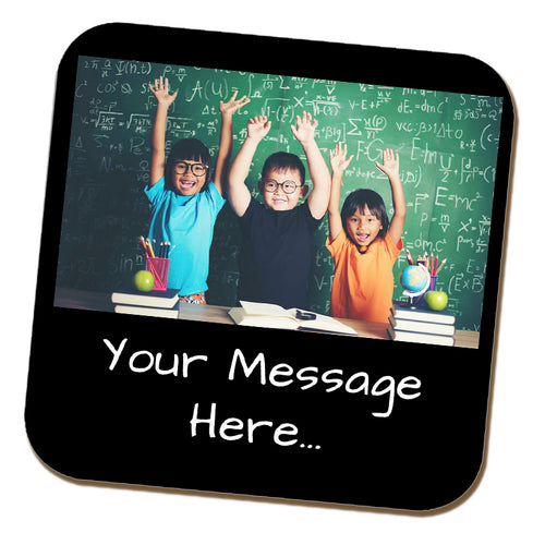 "Best Teacher" Chalkboard Style Photo and Caption Coaster