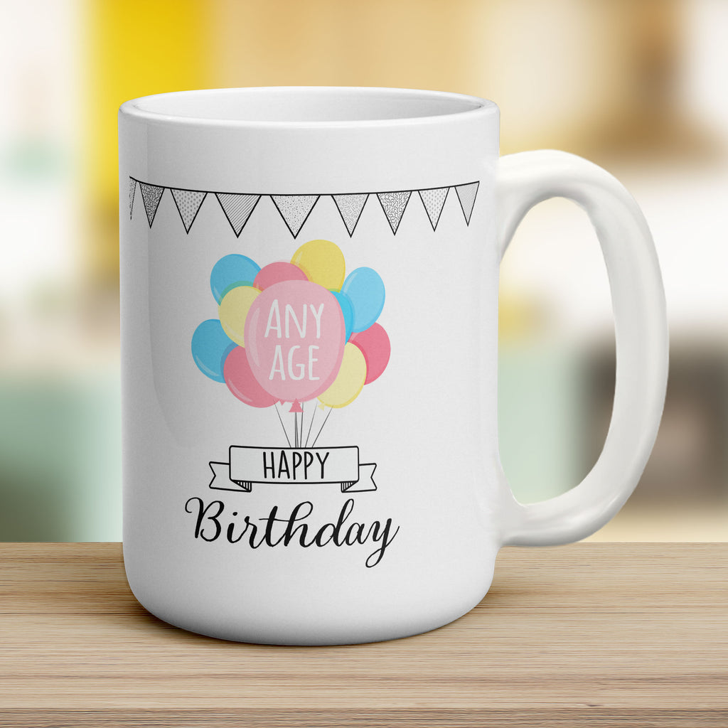 Birthday Age Balloons Mug - Jumbo 440ml (15oz) / White