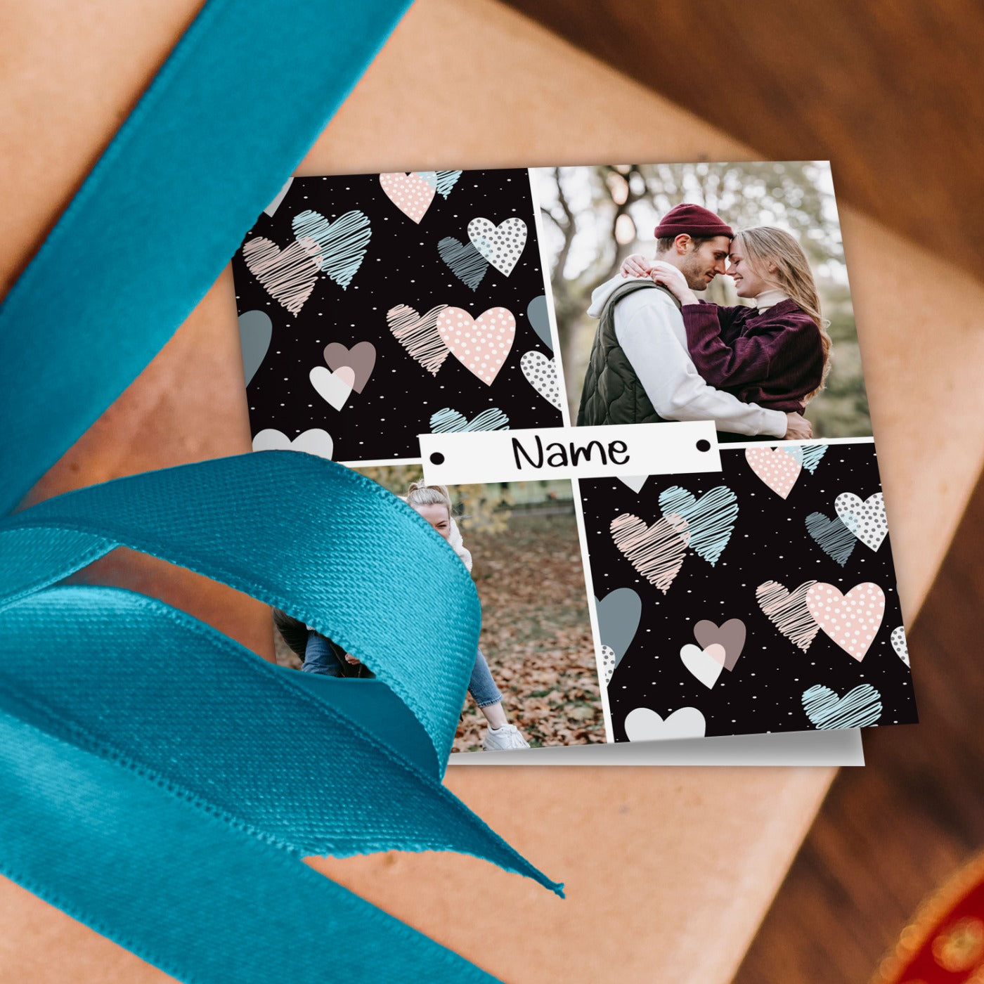 Black Heart Photo Grid Wrapping Paper