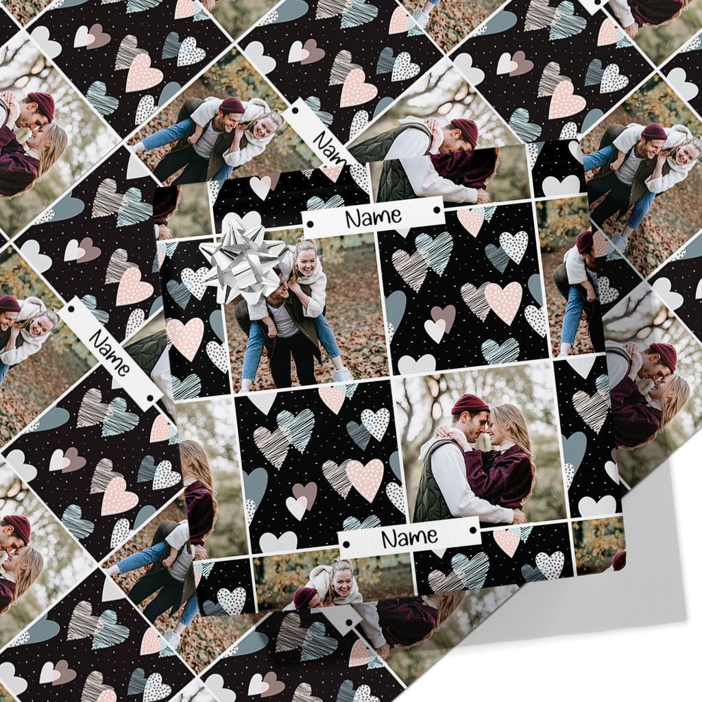 Black Heart Photo Grid Wrapping Paper