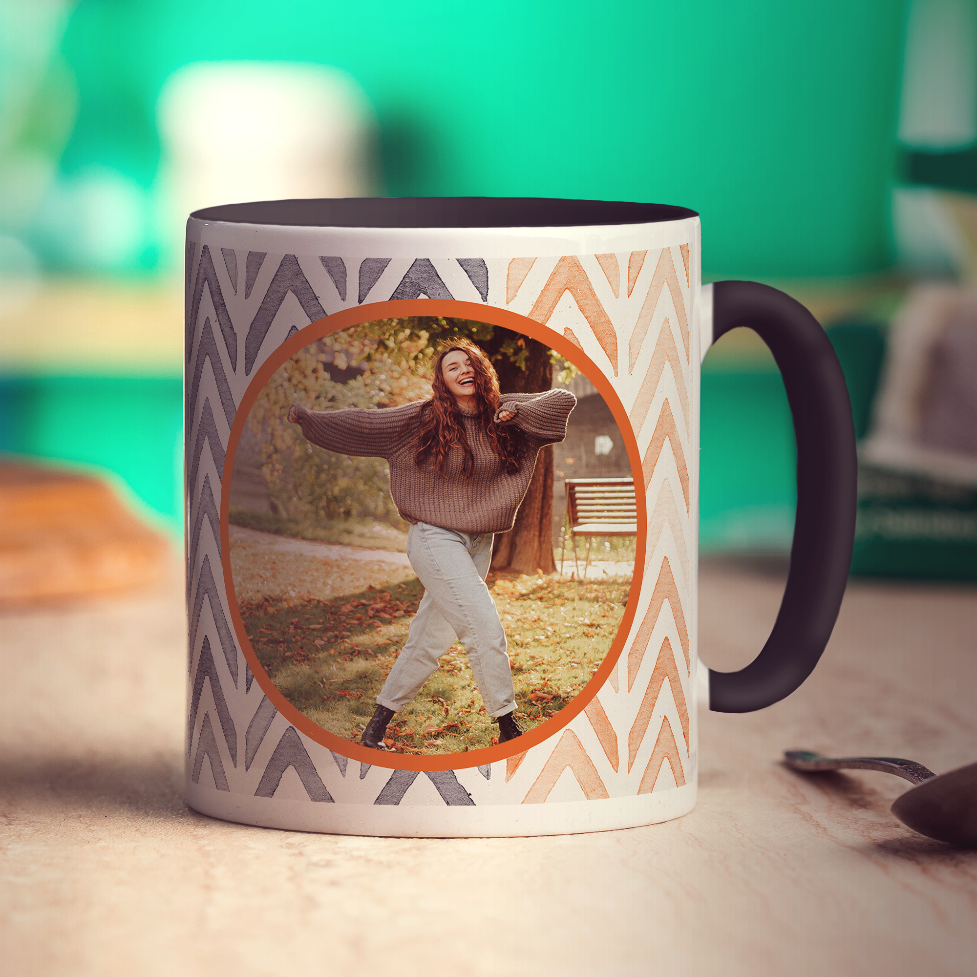 Orange Watercolour Chevron Photo Mug - Standard 330ml (11oz) / Black