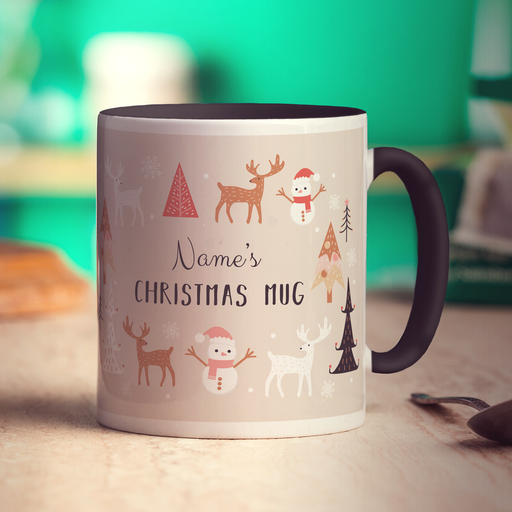 Neutral Christmas Theme Name Mug - Standard 330ml (11oz) / Black
