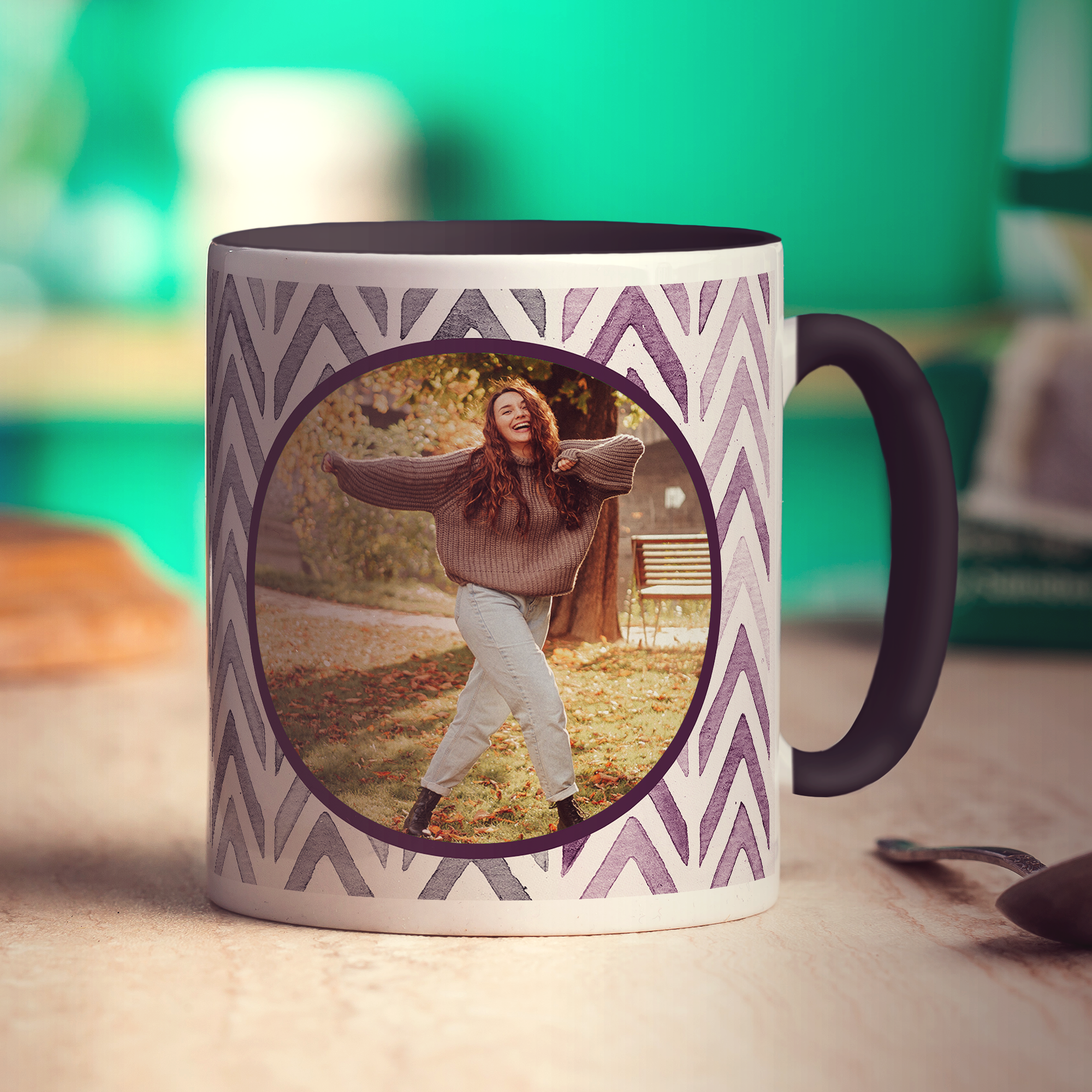 Purple Watercolour Chevron Photo Mug - Standard 330ml (11oz) / Black