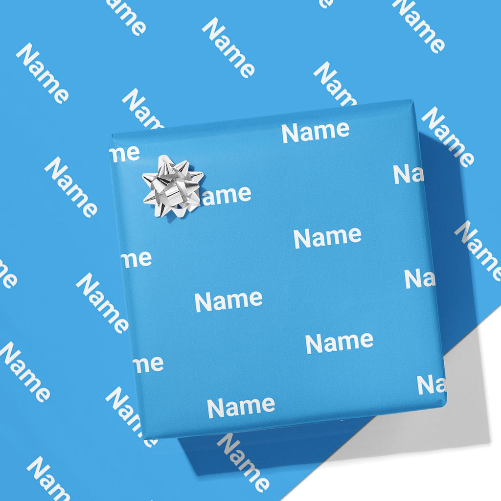 Block Blue Name Wrapping Paper