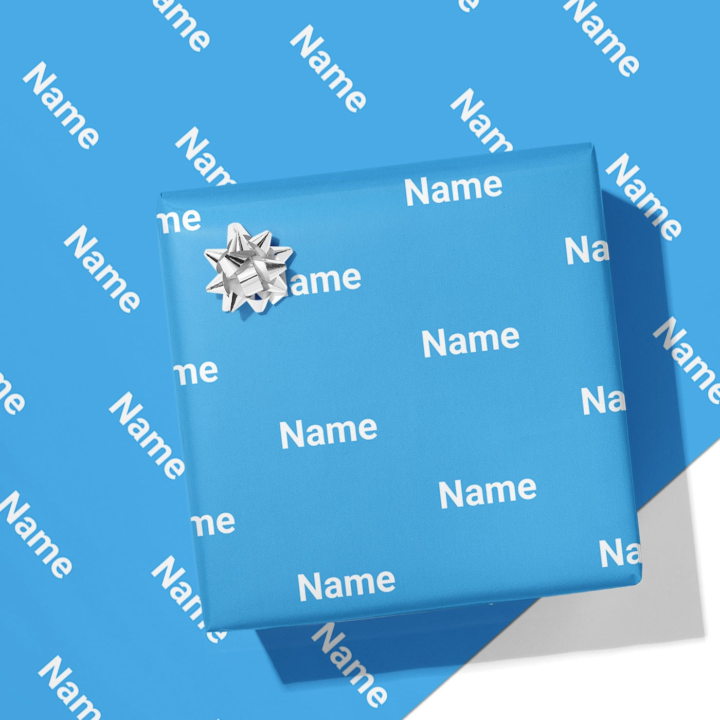 Block Blue Name Wrapping Paper