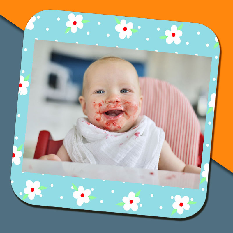 Blue Floral Photo Coaster