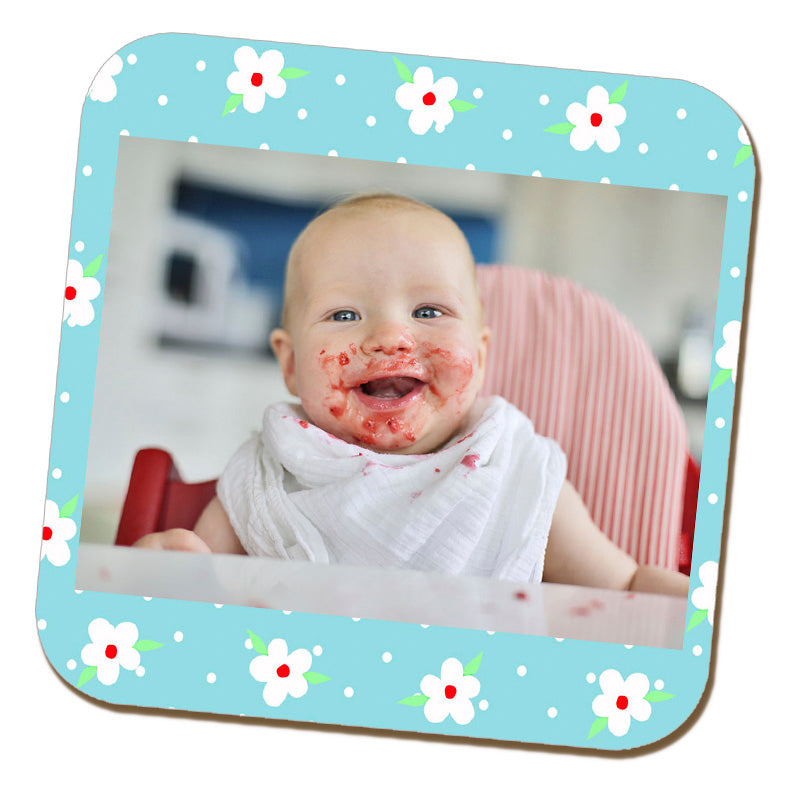 Blue Floral Photo Coaster