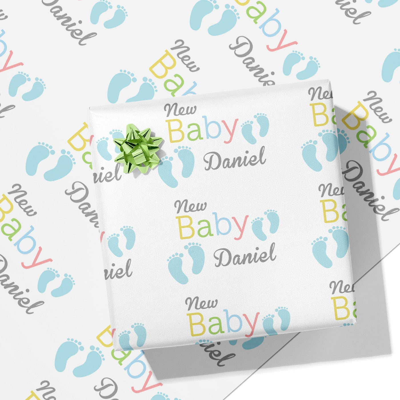 Blue New Baby Name Wrapping Paper