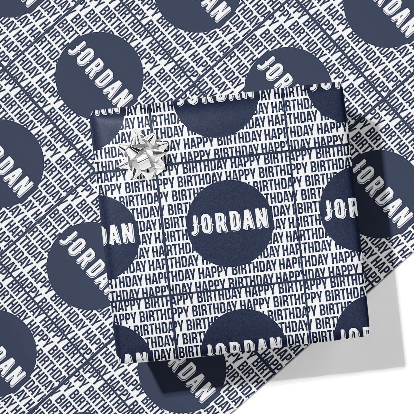 Blue Repeat Happy Birthday Name Wrapping Paper