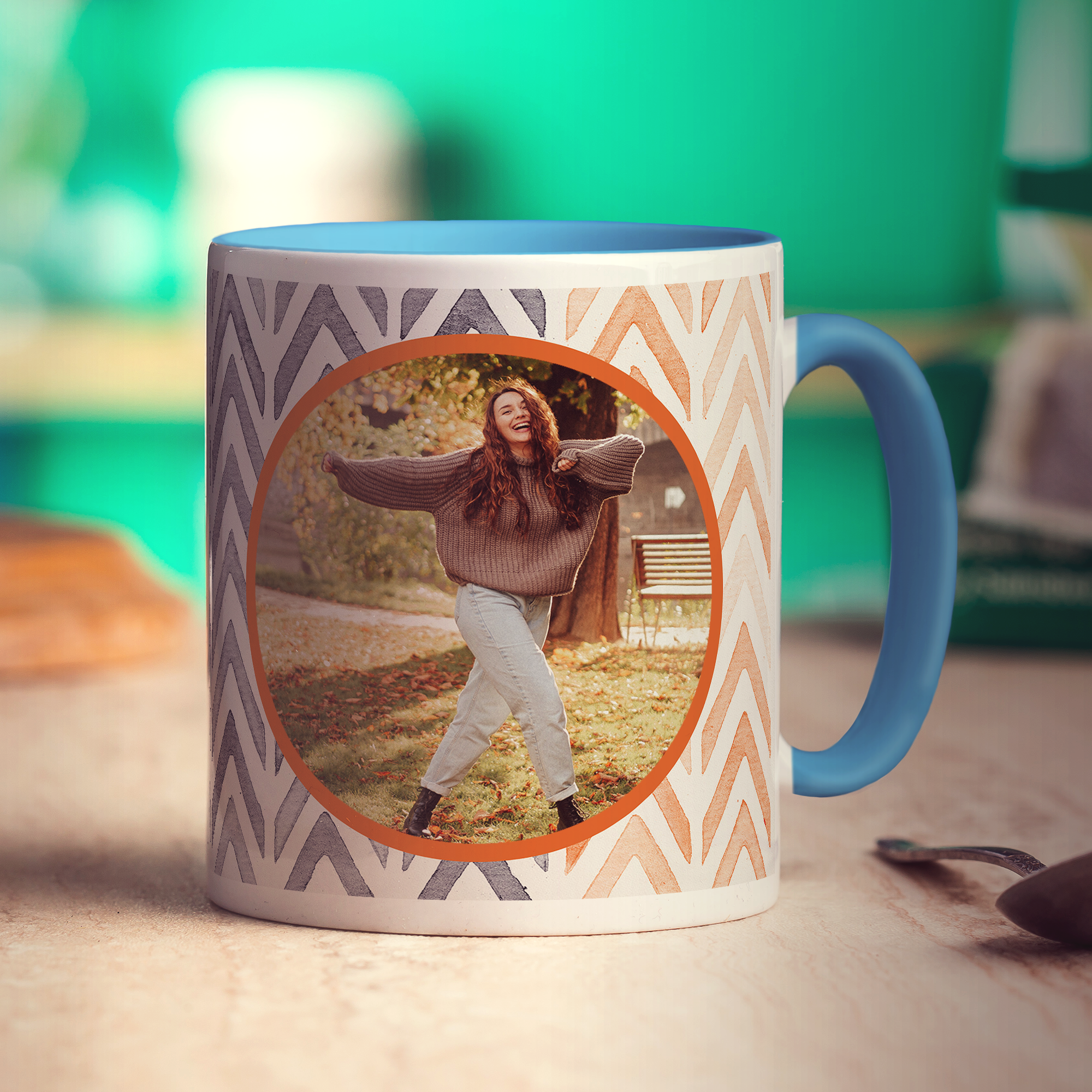 Orange Watercolour Chevron Photo Mug - Standard 330ml (11oz) / Blue