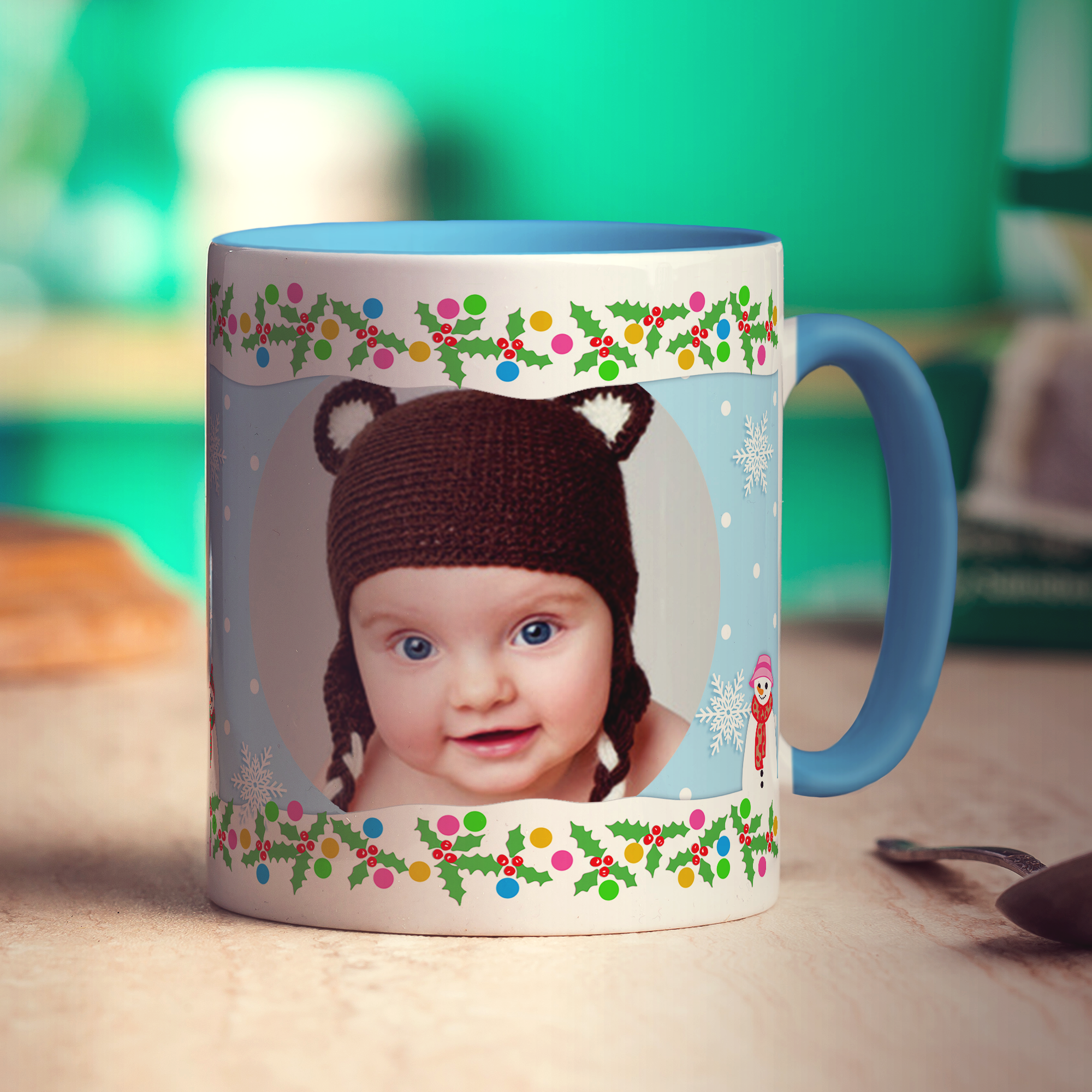 Snowmen Personalised Photo Mug - Standard 330ml (11oz) / Blue