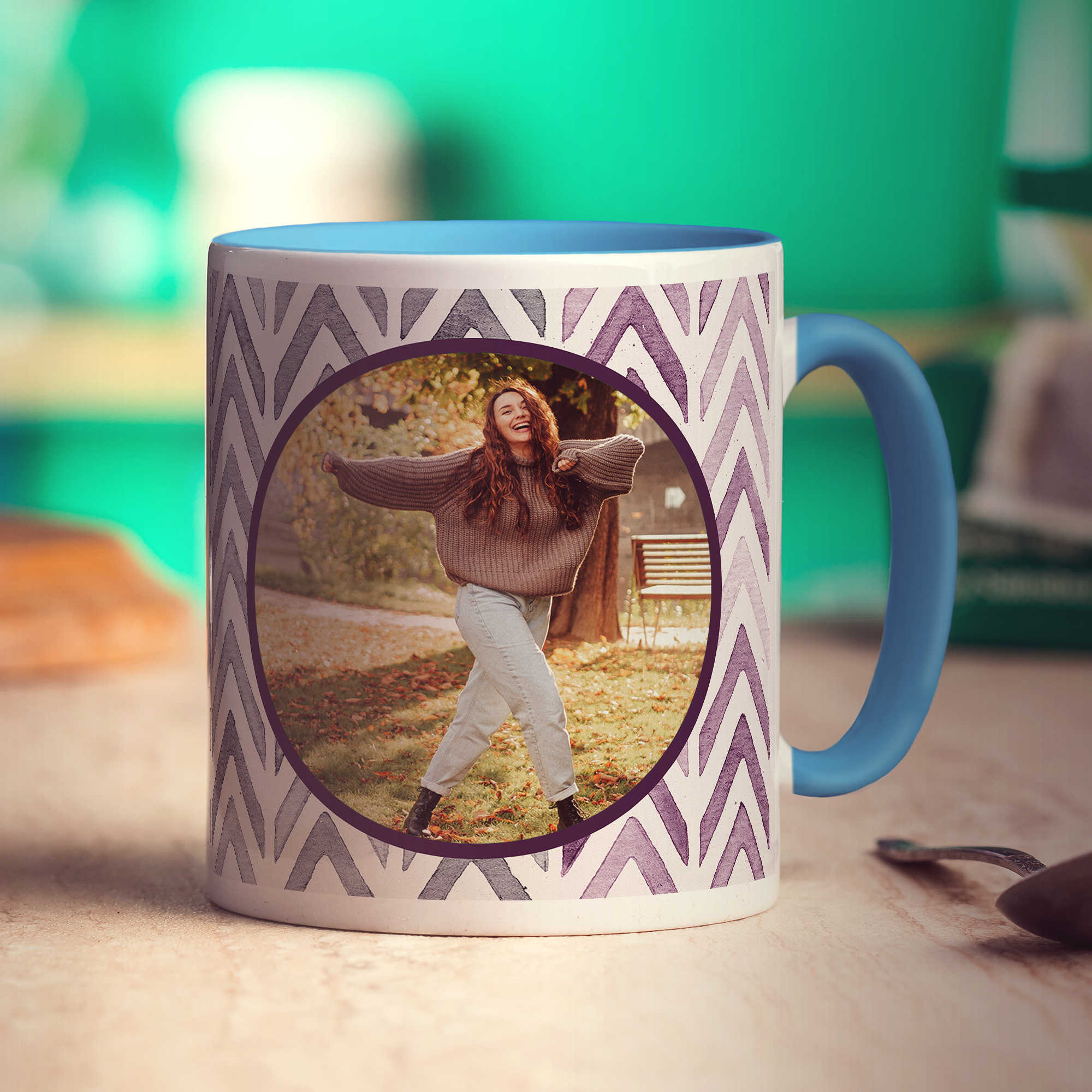 Purple Watercolour Chevron Photo Mug - Standard 330ml (11oz) / Blue