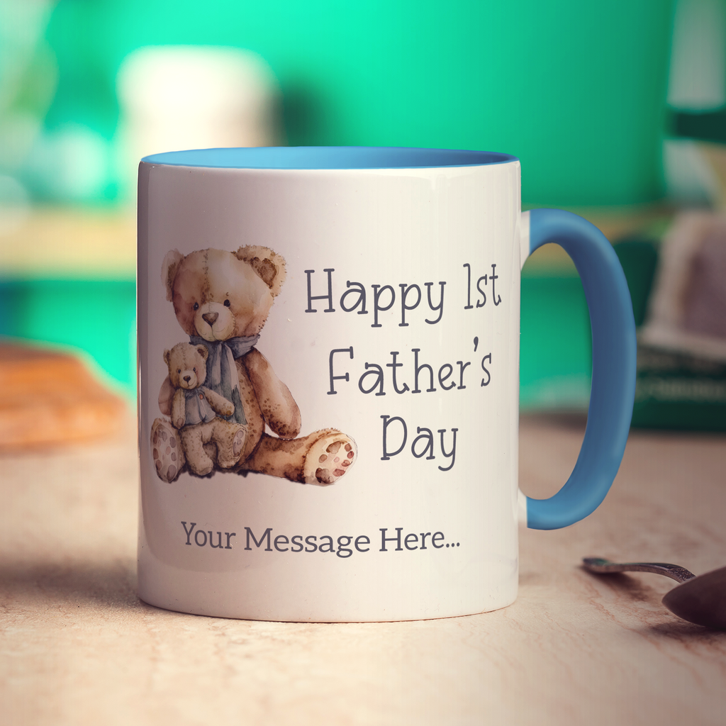 Happy 1st Father's Day Photo and Message Mug - Standard 330ml (11oz) / Blue