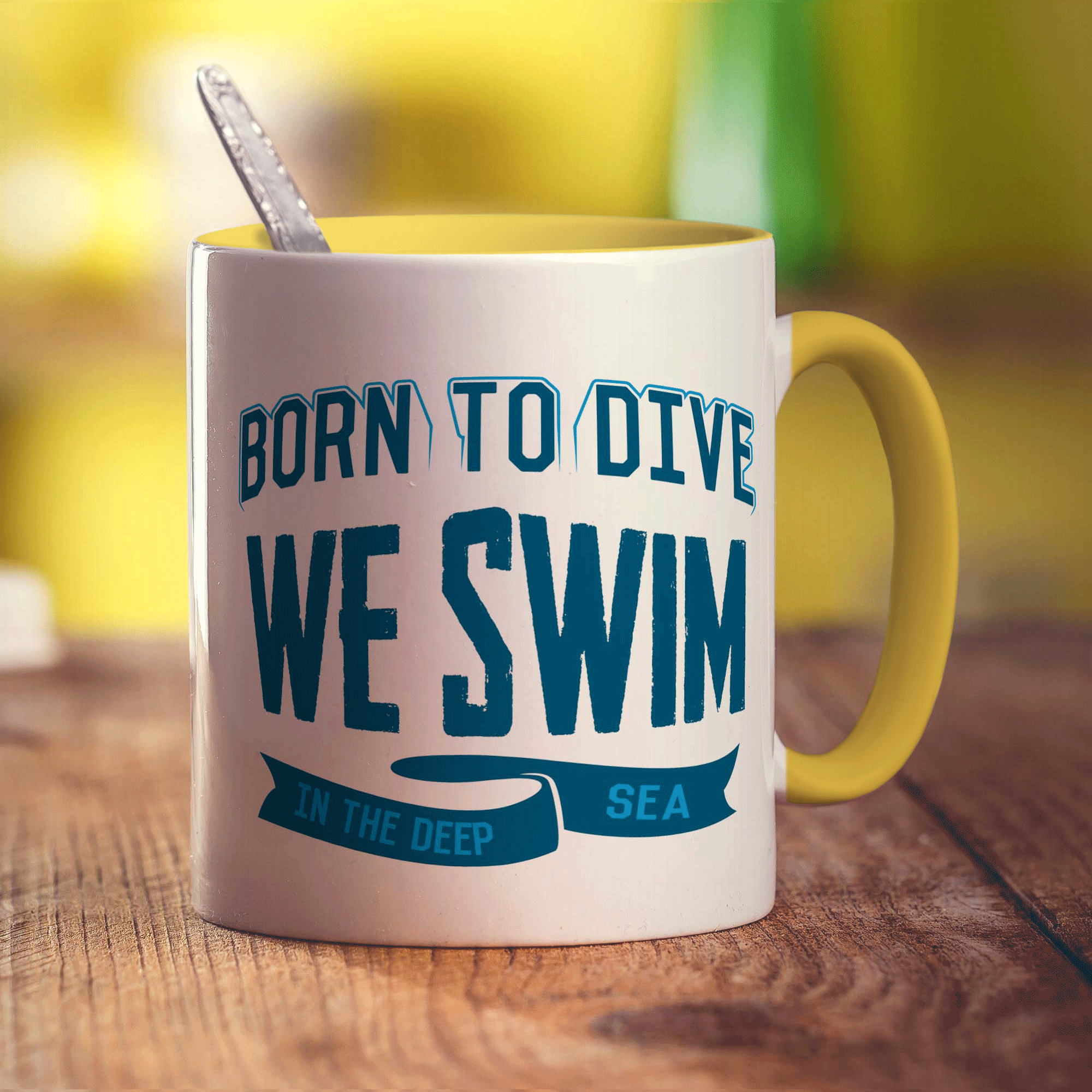 Born to Dive, We Swim in the Deep Sea Mug - Standard 330ml (11oz) / Yellow