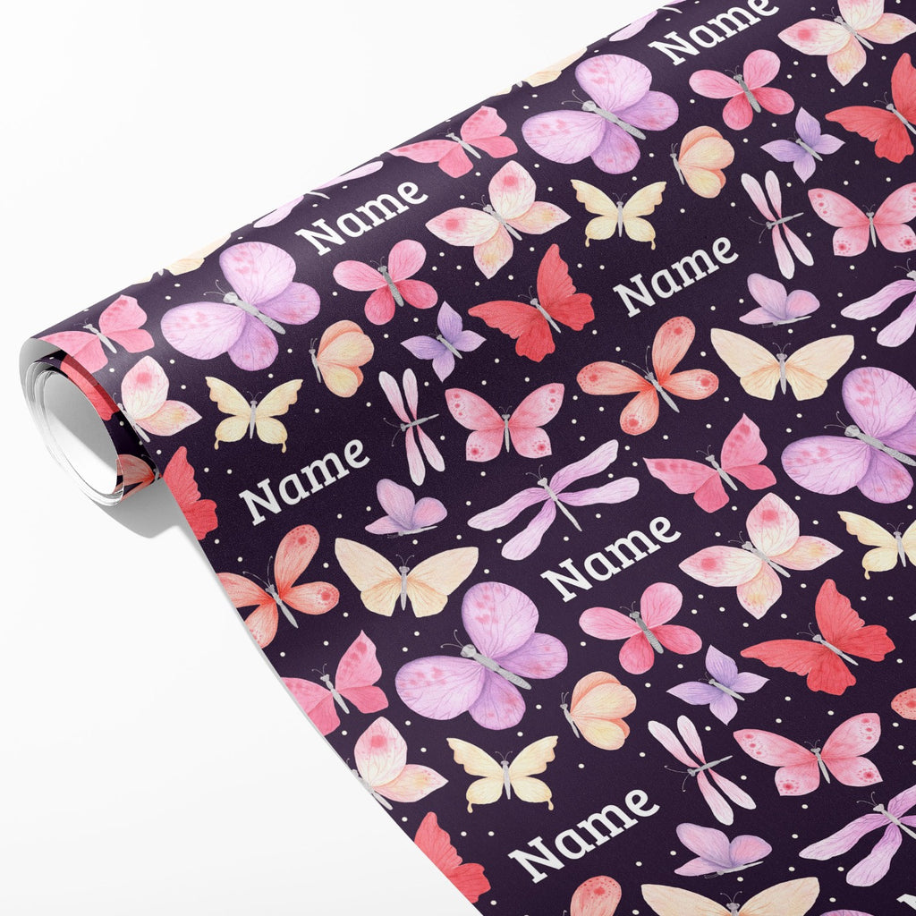 Purple Butterfly Name Wrapping Paper