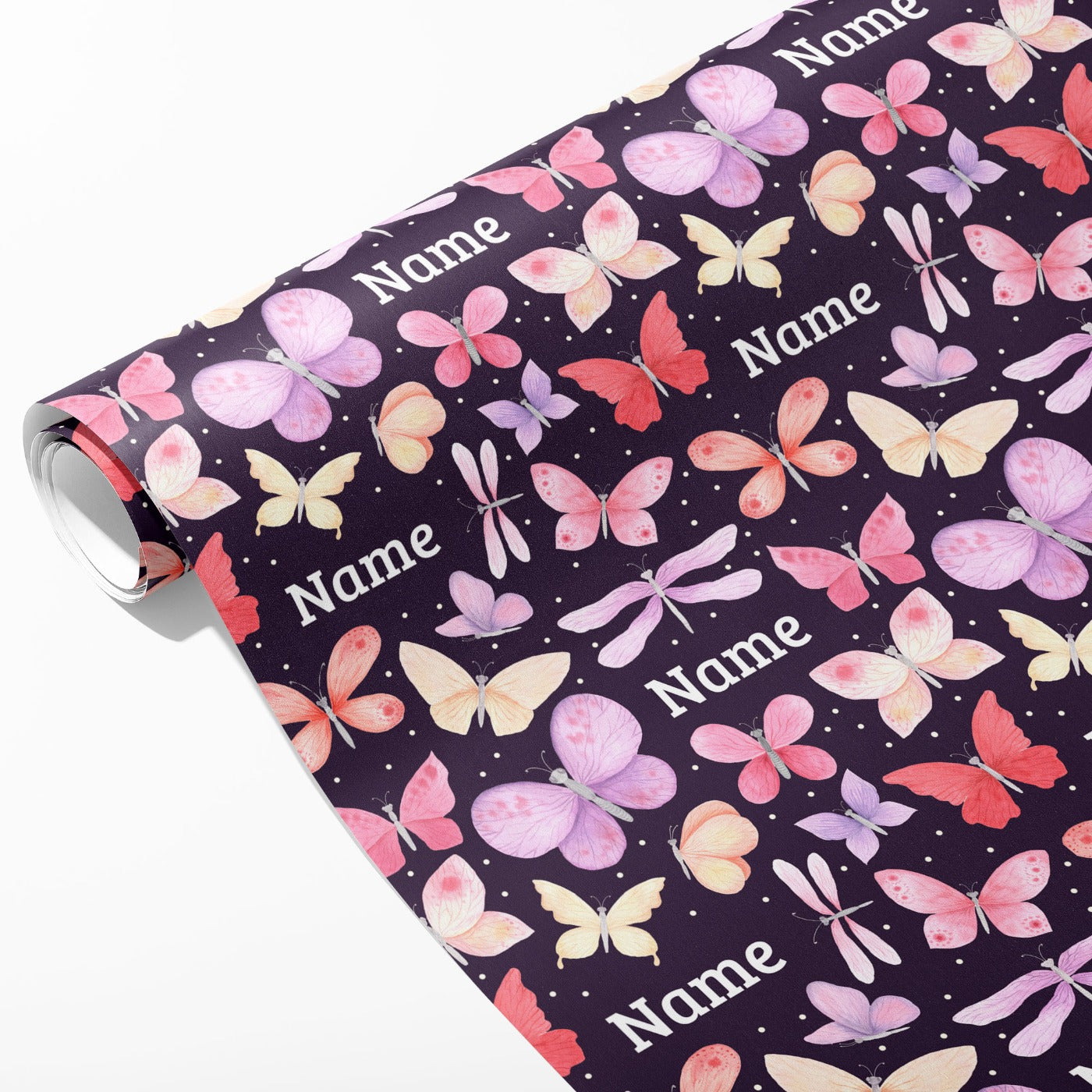 Purple Butterfly Name Wrapping Paper