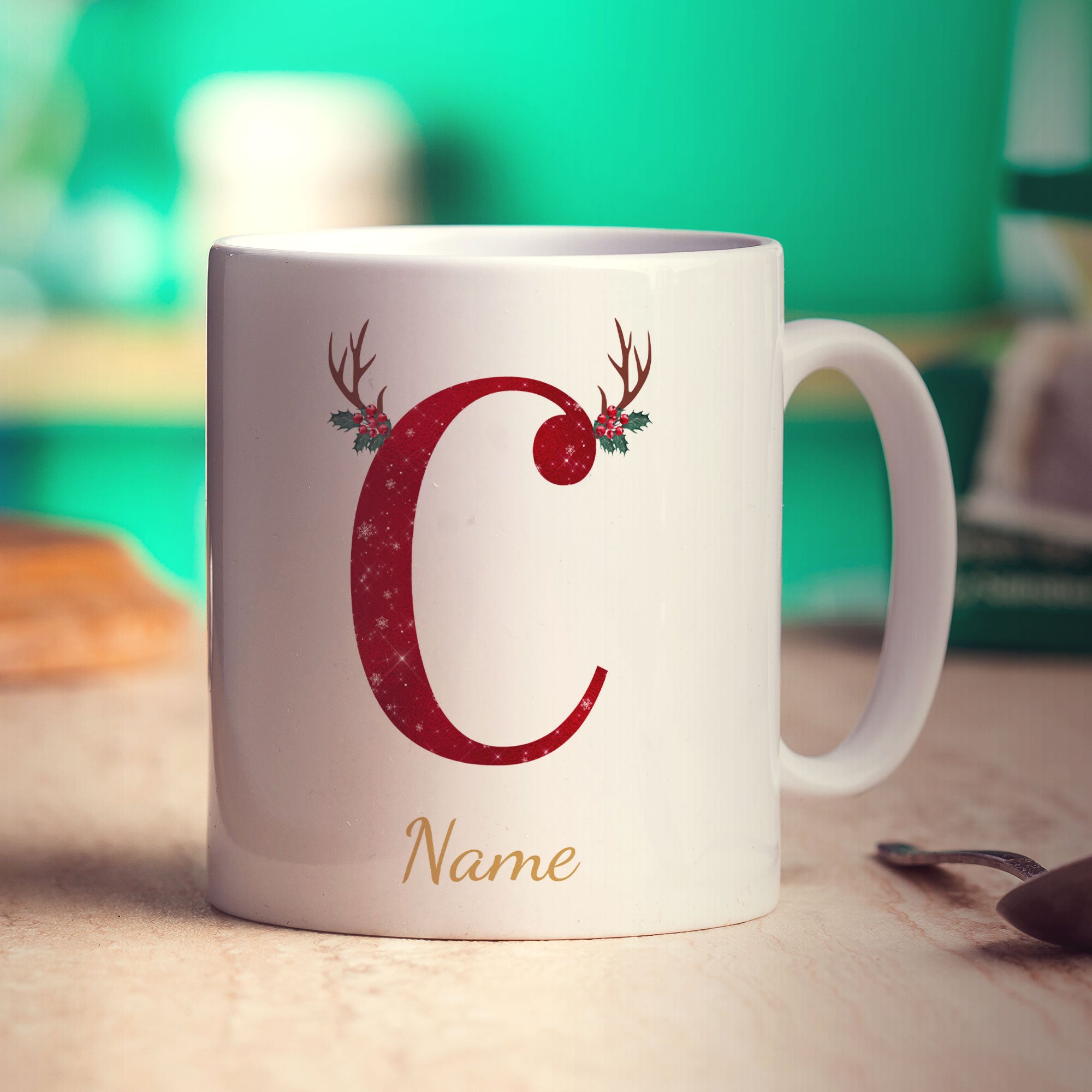 Personalised Festive Initial Mug with Name
