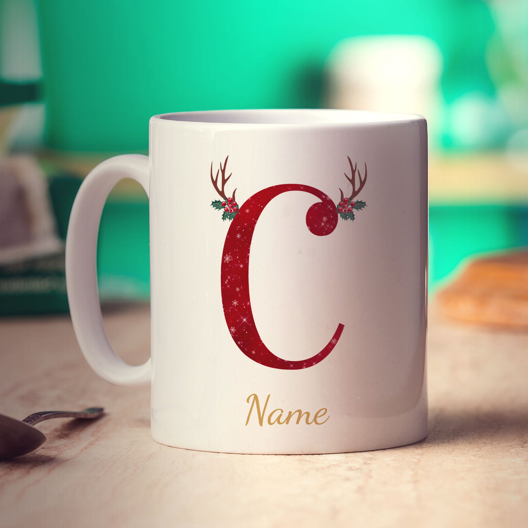 Personalised Festive Initial Mug with Name