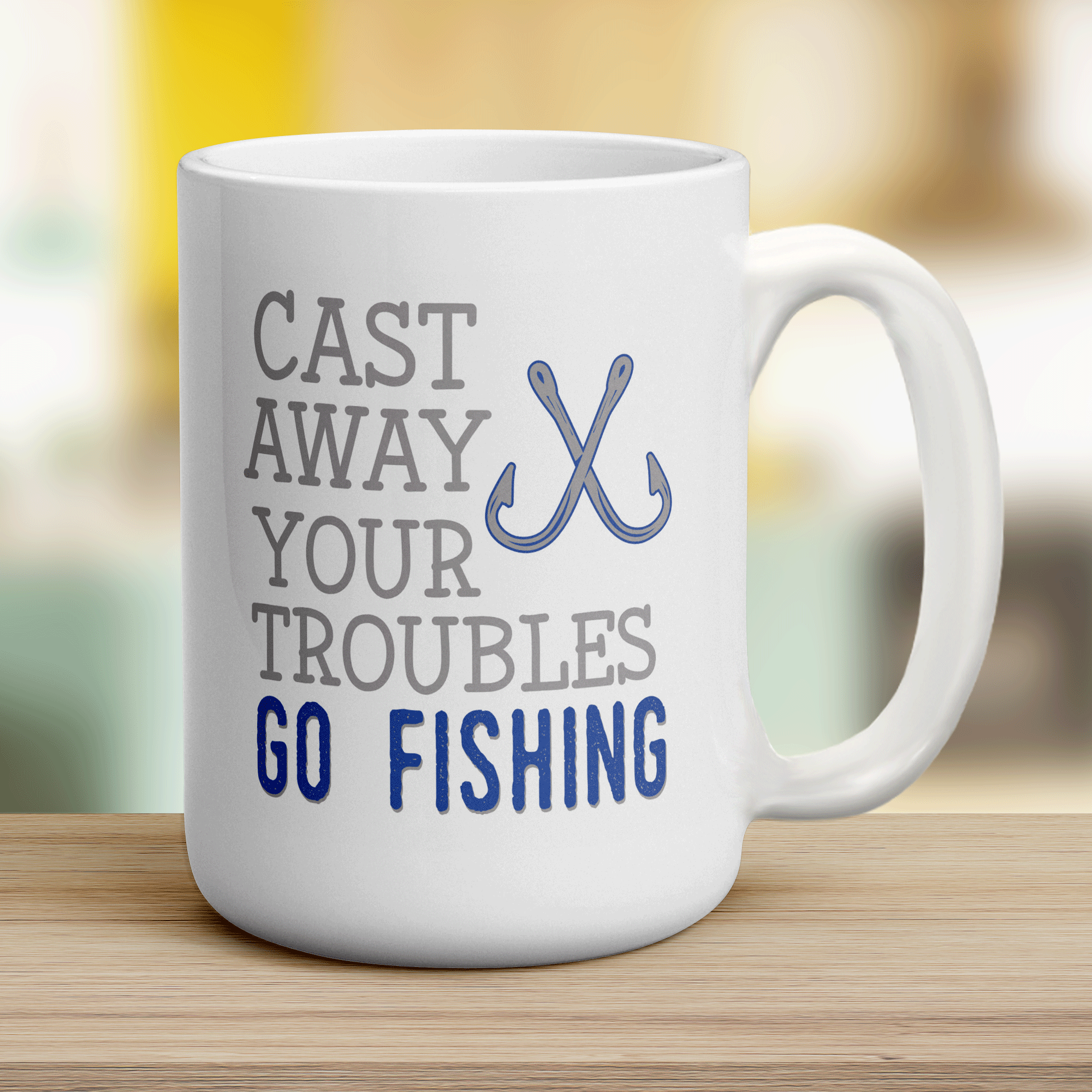 Cast Away Your Troubles Go Fishing Mug - Jumbo 440ml (15oz) / White