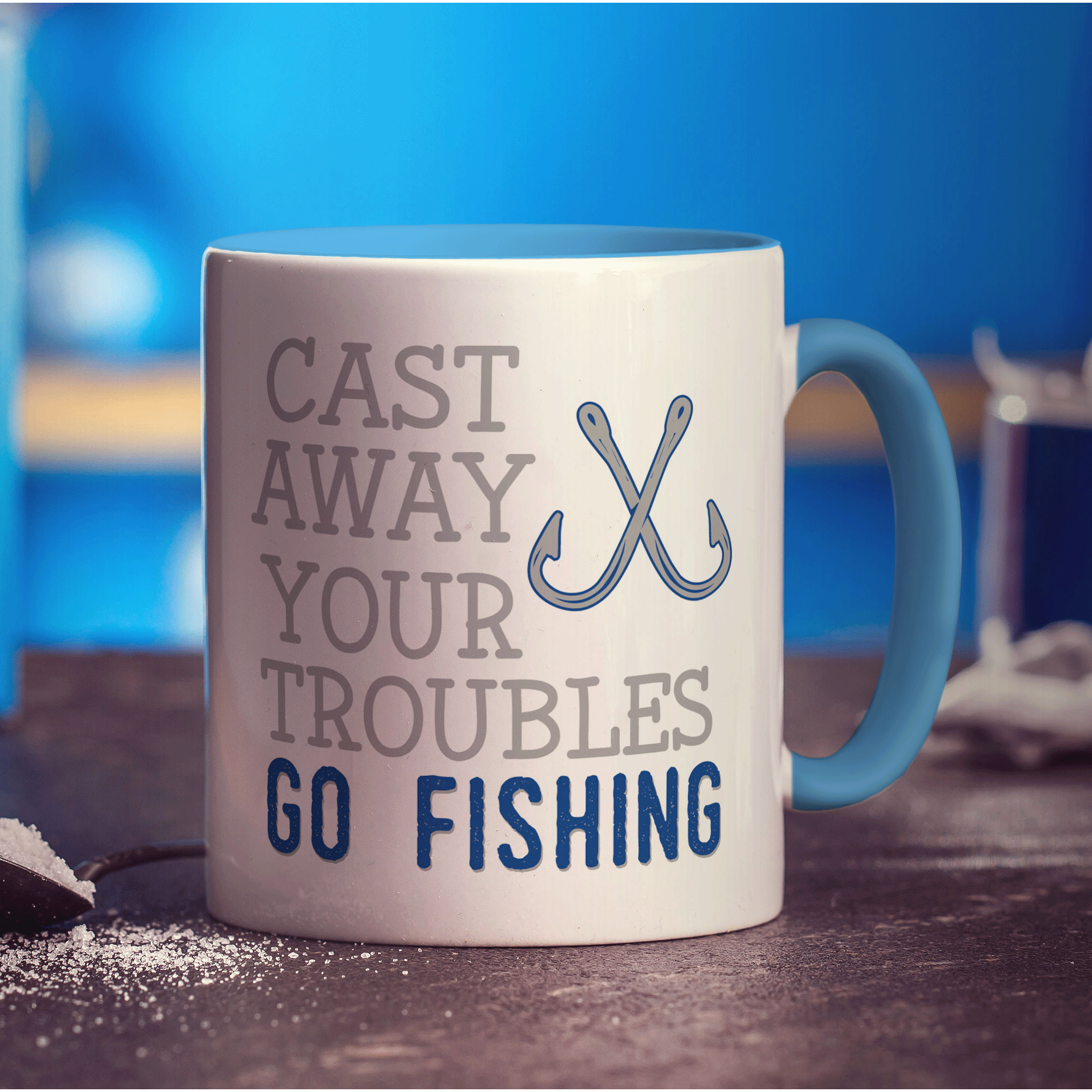 Cast Away Your Troubles Go Fishing Mug - Standard 330ml (11oz) / Blue