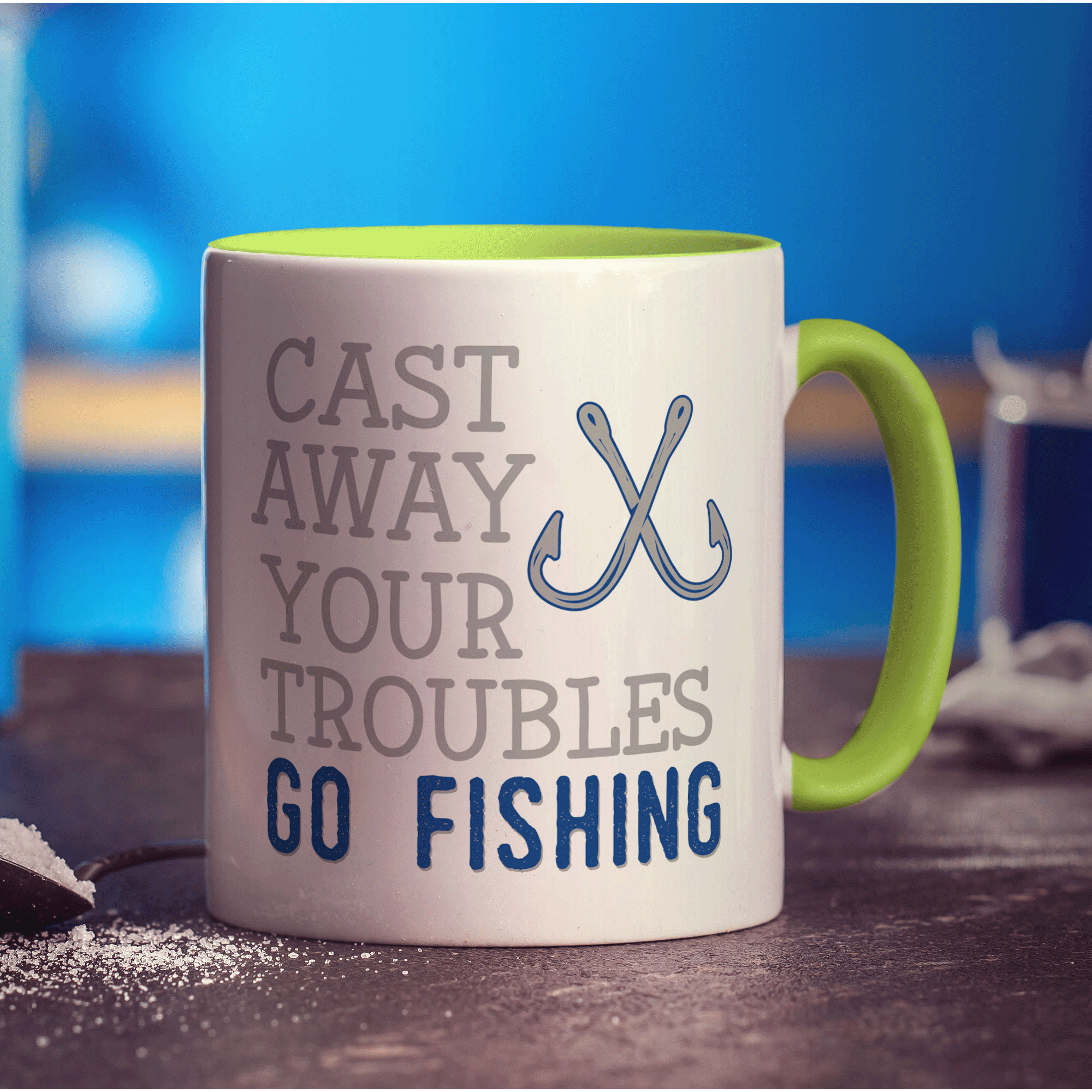 Cast Away Your Troubles Go Fishing Mug - Standard 330ml (11oz) / Green