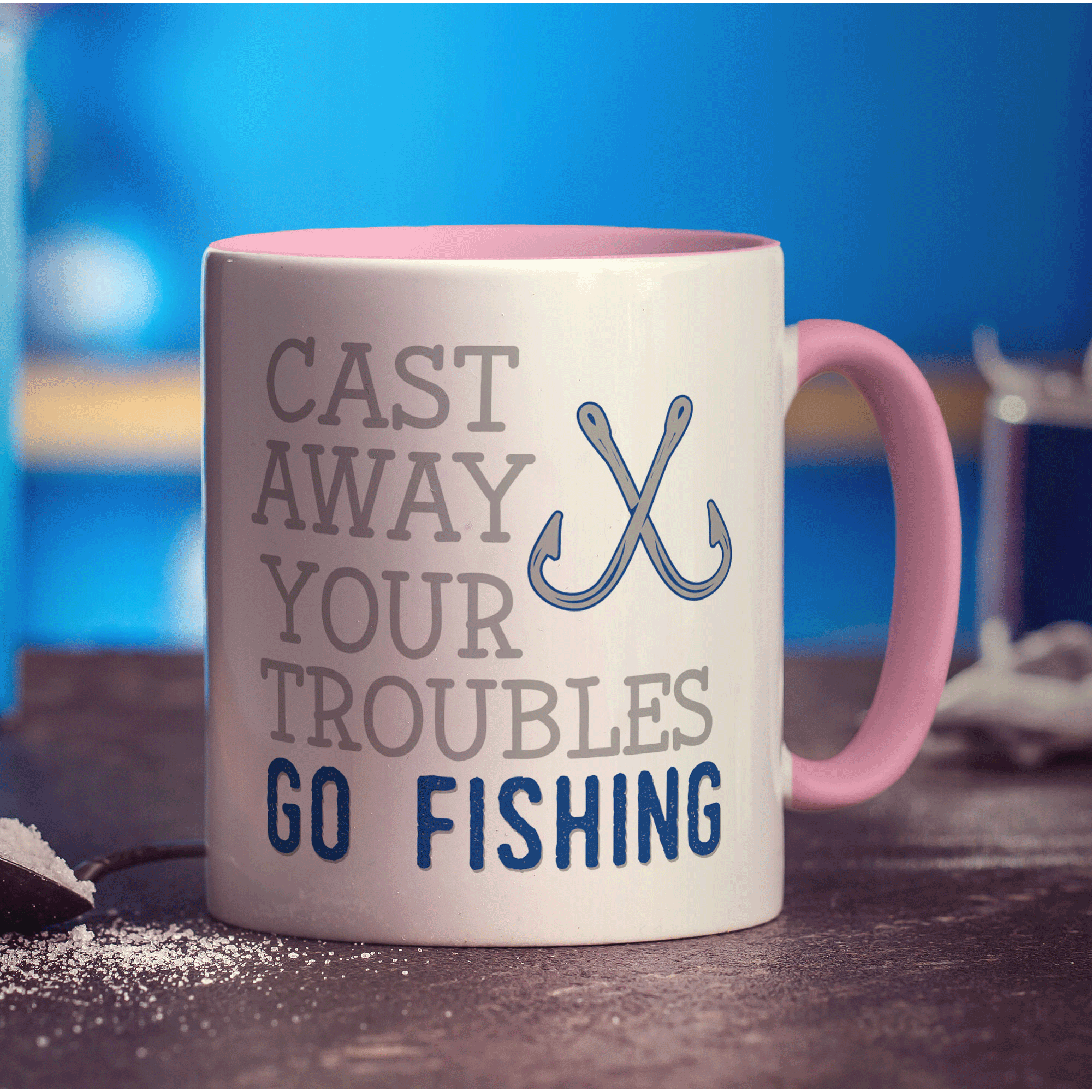 Cast Away Your Troubles Go Fishing Mug - Standard 330ml (11oz) / Pink