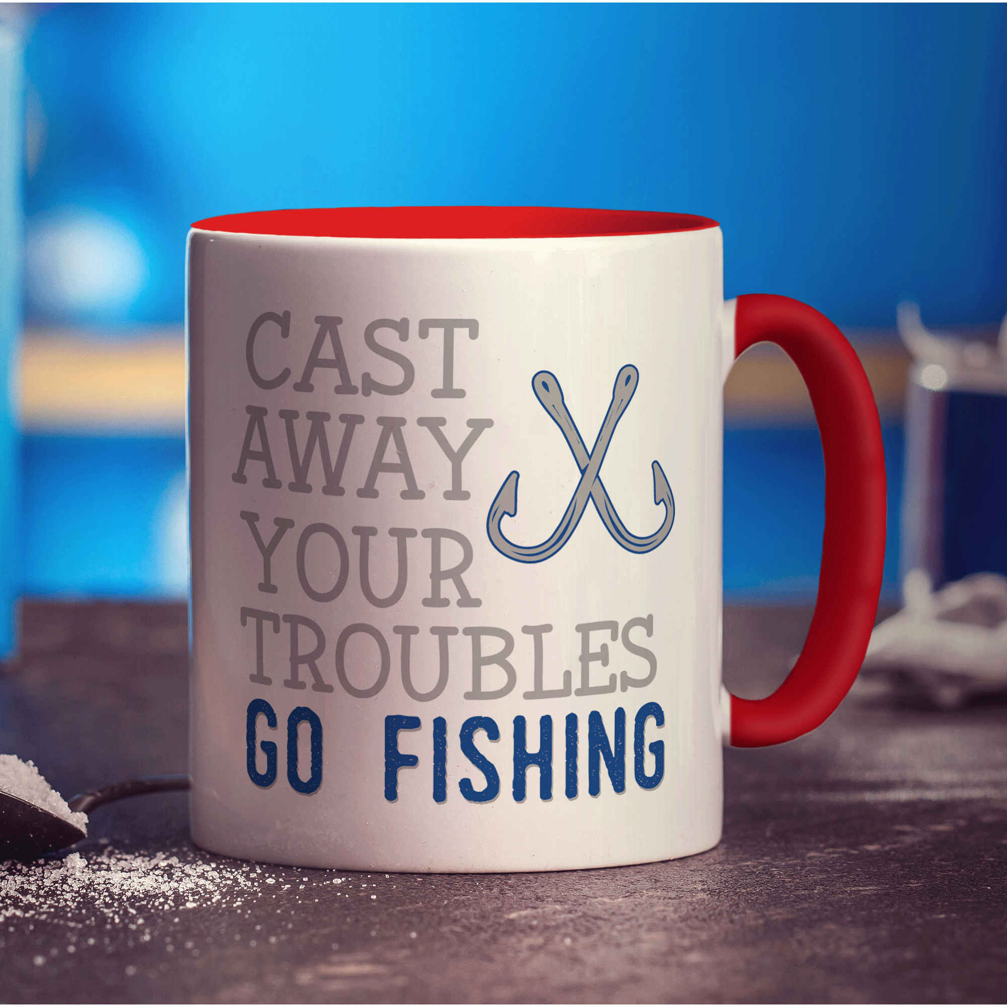 Cast Away Your Troubles Go Fishing Mug - Standard 330ml (11oz) / Red