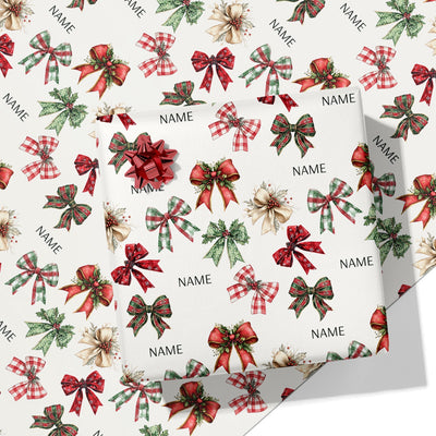 Christmas Bows Name Wrapping Paper